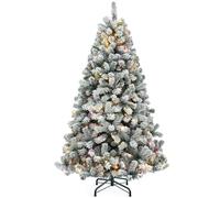 YITAHOME 228cm Artificial Christmas Tree with Snow & 550 Warm White LED Lights, 1346 Tips, Realistic Pine with Easy Fold & Metal Stand, Quick Assembly for Home or Business, 228cm H x 115cm W