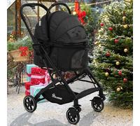 YITAHOME 3-in-1 Pet Stroller, One-Click Foldable Cats/Dog Stroller, Dog Buggy with Detachable Carrier, Storage Basket, Cup Holder, Car Seat (Black)