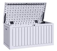 YITAHOME 303L Garden Outdoor Storage Box, HDPE Resin Deck Box with Lockable Lid & Side Handles, Waterproof Storage Bench for Patio Furniture, Cushions, Pool Gear & Garden Tools, White