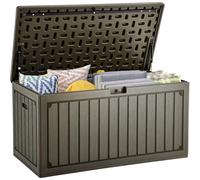 YITAHOME 303L Garden Outdoor Storage Box, HDPE Resin Deck Box with Lockable Lid & Side Handles, Waterproof Storage Bench for Patio Furniture, Cushions, Pool Gear & Garden Tools, Light brown