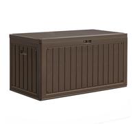 YITAHOME 303L Garden Outdoor Storage Box, HDPE Resin Deck Box with Lockable Lid & Side Handles, Waterproof Storage Bench for Patio Furniture, Cushions, Pool Gear & Garden Tools, Brown