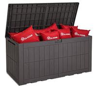 YITAHOME 450L Outdoor Garden Storage Box, Deck Box with Lock, Dark Brown | Garden Storage|2-Person Bench Seat for Patio Cushions,Tools,shoes|UV-Resistant|Hydraulic Piston|Weatherproof,Waterproof Resin