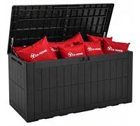YITAHOME 450L Outdoor Garden Storage Box, Plastic Deck Box with Lock, Black | Garden Storage|2-Person Bench Seat for Patio Cushions,Tools,shoes|UV-Resistant|Hydraulic Piston|Weatherproof,Waterproof Resin