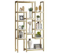 YITAHOME 6-Tier Bookcase, Slim Shelving Unit,Marble Finish,Gold Metal Frame