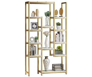 YITAHOME 6-Tier Bookcase, Slim Shelving Unit,Marble Finish,Gold Metal Frame | Chipboard Shelves, Tall Multi-Tier Storage Shelving Bookshelf, Freestanding Display Unit for Living Room, Bedroom,Home Office