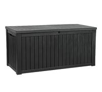 YITAHOME 680L Large Garden Storage Box with Divider, Waterproof Deck Box Doubles as Outdoor Storage Bench or Patio Table, Lockable, 154.5 x 72.1 x 74.1 cm, Faux Woodgrain, Black
