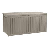 YITAHOME 680L Large Garden Storage Box with Divider, Waterproof Deck Box Doubles as Outdoor Storage Bench or Patio Table, Lockable, 154.5 x 72.1 x 74.1 cm, Faux Woodgrain, Light brown