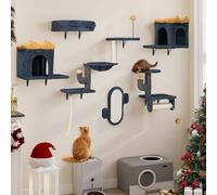 YITAHOME 7-Piece Cat Climbing Wall Set, Sturdy Plush Climber and Towers with Cat House, Hammock and Hanging Ball, Dark Grey & Yellow