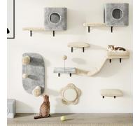 YITAHOME 8 Pcs Sturdy Cat Climbing Wall Set Made of Flannel, Cat Furniture with House, Bed, Scratching Board, Hanging Bridge, and Sisal Column for Cats Sleeping and Playing Lounging