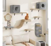 YITAHOME 8 Pcs Sturdy Cat Climbing Wall Set Made of Flannel, Cat Furniture with House, Bed, Scratching Board, Hanging Bridge, and Sisal Column for Cats Sleeping and Playing Lounging