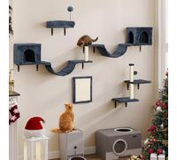 YITAHOME 8-Piece Climbing Wall Set for Cats, Sturdy Plush Climber Frame With Scratching Posts, House, Bridge, Stairs and Hanging Ball, Dark Grey