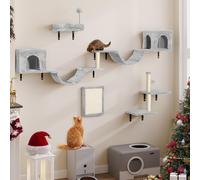 YITAHOME 8-Piece Climbing Wall Set, Sturdy Plush Climber for Cats, Frame Play Towers With Scratching Posts, House, Bridge, Stairs and Hanging Ball, Light Gray