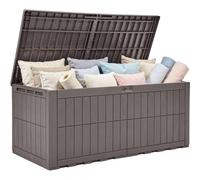 YITAHOME 833L Large Outdoor Garden Storage Box, Waterproof Resin Deck Box with Lock & Hydraulic Piston, 3-Person Bench Seat for Patio Cushions & Garden Tools, UV-Resistant & Weatherproof, Light Brown
