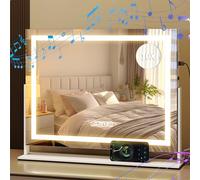 YITAHOME Bluetooth Hollywood Vanity Mirror with Lights, 63 x 50cm Lighted Makeup Mirror with Dimmable 3 Modes LED light, Touch Control USB and Type-C Outlet Ports, Tabletop and Wall Mounted Mirror