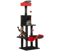 YITAHOME Cat Activity Centre, Cats Climbing Tree with Hammock, Scratching Posts, Two Dangling Balls, and Plush Hideaway, Cat Tower for Apartment, Red & Black