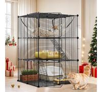YITAHOME Cat Cage 3-Tiers DIY Cat Playpen with Metal Wire Dense, 71x71x104 cm Indoor Cat Enclosures with Extra Large Hammock for 1-2 Ferret, Chinchilla, Rabbit, Small Animals, Black