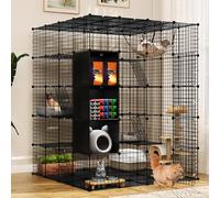 YITAHOME Cat Cage DIY Outdoor Catio, 5 Tiers with Storage Cube and Hammock Platforms, 1-5 Cats, Black, 140 x 140 x 175 cm