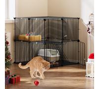 YITAHOME Cat Cage Indoor Cat Enclosures, 2-Tiers DIY Pet Playpen with Metal Wire Dense, 71x71x71cm Metal Kennel for 1-2 Ferret, Chinchilla, Rabbit, Small Animals, Black