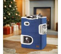 YITAHOME Cat Cave & Beds - Multifunctional Cat House with Scratching Post & Ball, Cat Condo (Blue)