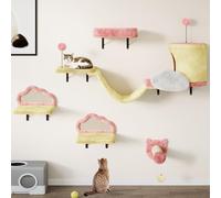 YITAHOME Cat Climbing Wall Set Made of Flannel, 6 Pcs Sturdy Cat Furniture with House, Bed, Hanging Bridge, Sisal Column for Cats Sleeping and Playing Lounging