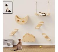 YITAHOME Cat Climbing Wall Set Made of Solid Wood, 6 Pcs Sturdy Furniture with 3 Stair Climbers, 2 Beds, and 1 Flannel Hammock for Sleeping, Playing, and Lounging