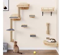 YITAHOME Cat Climbing Wall Set Made of Wood, 7 Pcs Sturdy Furniture with Scratching Posts, Corner Platform, Stair Climbers, and Cat Bed for Cats Sleeping, Playing, and Lounging
