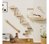 YITAHOME Cat Climbing Wall Set Made of Wood, 7 Pcs Sturdy Furniture with Scratching Posts, Corner Platform, Stair Climbers, and Cat Bed for Cats Sleeping, Playing, and Lounging