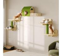 YITAHOME Cat Climbing Wall Set, Sturdy Wooden Furniture, 5-Piece Cat Shelves with House, Cat Stairs, and Cat Platform for Cats to Sleep, Play, and Rest