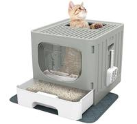 YITAHOME Cat Litter Box with Hood - Splash-Proof Enclosed Design, Large Pet Toilet with Removable Drawer & Scoop, Space-Saving Cat Tray (Grey)