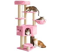 YITAHOME Cat Scratching Post for Large Cats, Cat Scratching Post, Cat Brushes, 11 cm Thick Posts, Large Platforms, Plush Cushion, Cave, 50 x 50 x 159 cm, Pink