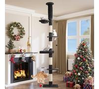 YITAHOME Cat Tree Tower Floor to Ceiling, 5 Tiers Cat Climbing Tower, Cat Scratching Post for Indoor Cats with Adjustable Height/Hammock/Stable Platforms/Dangling Toys, Dark Gray, 281cm