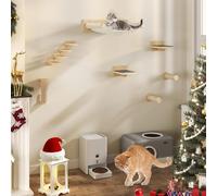YITAHOME Cat Wall Shelves,7PCS Cat Wall Furniture Set Wooden Wall Mounted Cats Climbing Tree Scratching Post with 4 Steps Shelf and Perches for Indoor Mounted Condos House Sleeping Playing