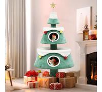 YITAHOME Christmas Cat Houses for Indoor Cats, Christmas Cat Tree Tower with 2 Cozy Houses, Kitty Furniture with Teaser Plaything for Christmas Decoration
