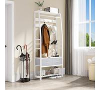 YITAHOME Coat Rack, 6-in-1 Hall Tree with 2 Drawers Floorstanding Coat Stand with Shoe Storage Wood and Matel Clothes Rail with 8 Hooks, for Hallway Living Room Entryway Bedroom, White