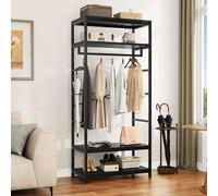 YITAHOME Coat Rack Stand with Shoe Storage, Floorstanding Hall Tree with 2 Shelves Industrial Clothes Rail Garment Rack Clothing Storage Shelving Unit for Entryway Hallway Bedroom Living Room, Black