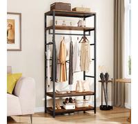 YITAHOME Coat Rack Stand with Shoe Storage, Floorstanding Hall Tree with 2 Shelves Industrial Clothes Rail Garment Rack Clothing Storage Shelving Unit for Entryway Hallway Living Room, Rustic Brown