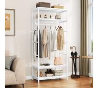 YITAHOME Coat Rack Stand with Shoe Storage, Floorstanding Hall Tree with 2 Shelves Industrial Clothes Rail Garment Rack Clothing Storage Shelving Unit for Entryway Hallway Bedroom Living Room, White