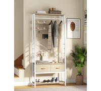 YITAHOME Coat Rack Stand with Shoe Storage, Floorstanding Hall Tree with Bench & 2 Foldable Drawers, Industrial Coat Stands with 8 Hooks for Hallway Living Room Bedroom, Metal Frame, Beige