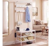 YITAHOME Coat Rack Stand with Shoe Storage, Freestanding Hallway Unit with 2 Shelves, Industrial Coat Stand with 9 Hooks for Hallway Living Room Bedroom, Metal Frame, White