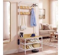 YITAHOME Coat Rack Stand with Shoe Storage, Freestanding Hallway Unit with 2 Shelves, Industrial Coat Stand with 9 Hooks for Hallway Living Room Bedroom, Metal Frame, Yellow