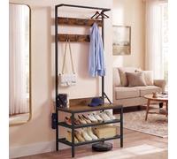YITAHOME Coat Rack Stand with Shoe Storage, Freestanding Hallway Unit with 2 Shelves, Industrial Coat Stand with 9 Hooks for Hallway Living Room Bedroom, Metal Frame, Yellow