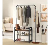 YITAHOME Coat Rack Stand with Shoe Storage, Industrial Hall Tree with Shoe Bench, Floorstanding Clothing Rack with 3 Hooks, Garment Rack, for Living Room, Hallway, Foyer, Front Door