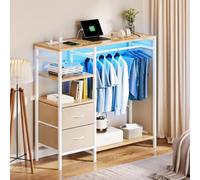 YITAHOME Coat Rack with Fabric Drawers, Hall Tree with RGB LED Light Strip and Power Strip, Floor Standing Coat Stand with Hooks and Storage, Fabric Drawer Storage Cabinet with Adjustable Lighting