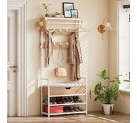 YITAHOME Coat Rack with Shoe Rack, Modular Hall Tree with Bench, with Padded Seat, 10 Hooks and Top Shelf, Hidden Storage, Hallway Storage Unit, Splits into Wall-Mounted Coat Rack & Shoe Bench, White