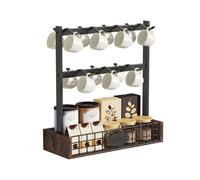 YITAHOME Countertop Mug Holder with 7 Hooks and Storage Base, Metal Mug Stand with Guardrail Shelf, Black Cup Organizer for Kitchen, Dining Room, and Coffee Bar