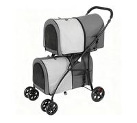 YITAHOME Double-Decker Dog Stroller, Pet Buggy, Capacity Up to 30kg, Foldable Dog Carrier with Mesh Windows, Cat Pushchair for Two Dogs and Cats Gray