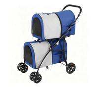 YITAHOME Double-Decker Dog Stroller, Pet Buggy, Capacity Up to 30kg, Foldable Dog Carrier with Mesh Windows, Cat Pushchair for Two Dogs and Cats Denim Blue
