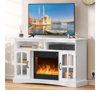 YITAHOME Electric fire and surround, tv stand with fireplace for 50" TVs, Electric Fireplace for living room with Adjustable Flame, Overheat Protection Fireplace Heater & Remote Controls(White)