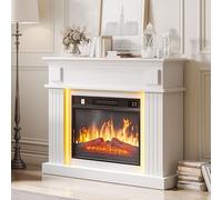YITAHOME Electric Fireplace, White Electric Fire and Surround 23 inch Heating Free Standing Modern Realistic LED Flame, with Timer and 16 color LED Light Strip and Remote Control