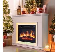 YITAHOME Electric Fireplace, White Electric Fire and Surround 23 inch Heating Modern Realistic LED Flame, with Timer and 16 Color LED Light Strip and Remote Control, 26D x 100W x 80.5H